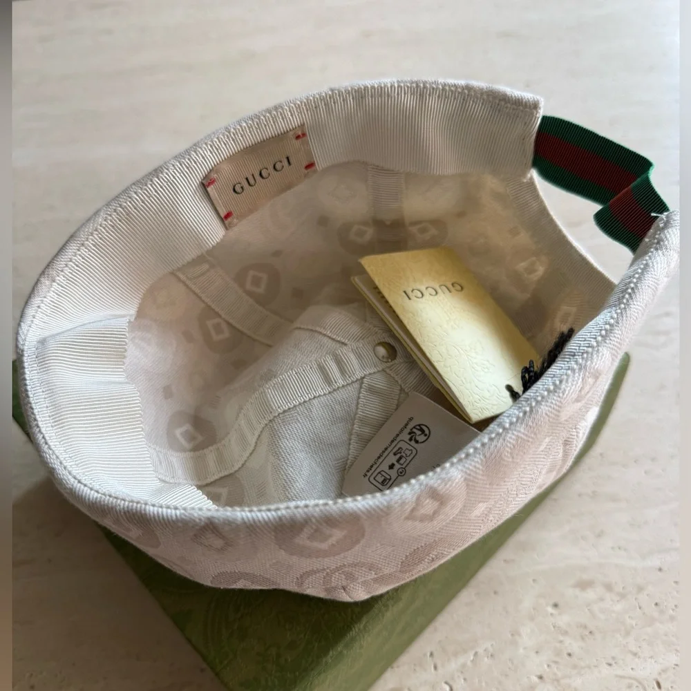 NWT GUCCI GG Kids Jacquard Docker Hat In Ivory Web Elastic Band Sz L / 56cm 💝💖